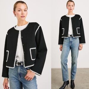 Rails Melanie Jacket Black White Wool Blend Button Front Cardigan Contrast Trim